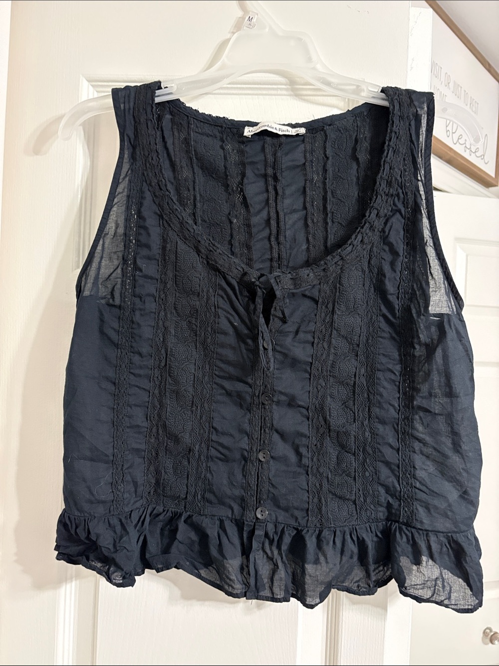 Abercrombie & Fitch Navy Lace-Trim Sleeveless Top